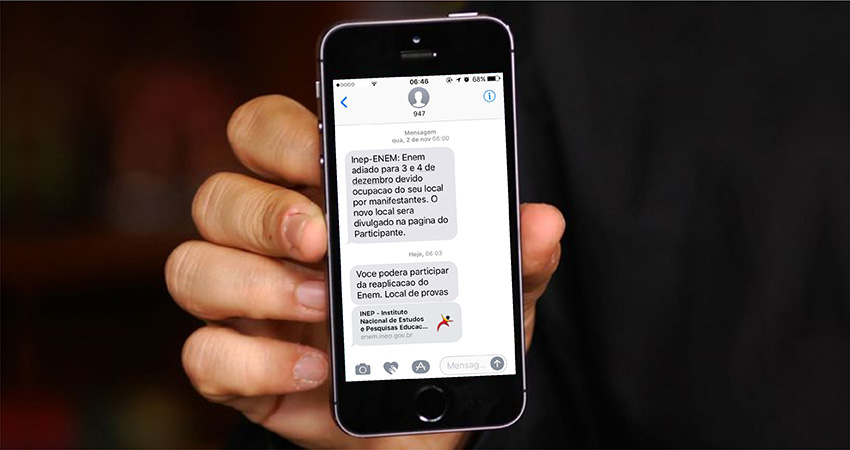 Imagem/Reproduo SMS enviado pelo INEP aos inscritos no ENEM para segunda chamada - Foto: Samuel Bruno